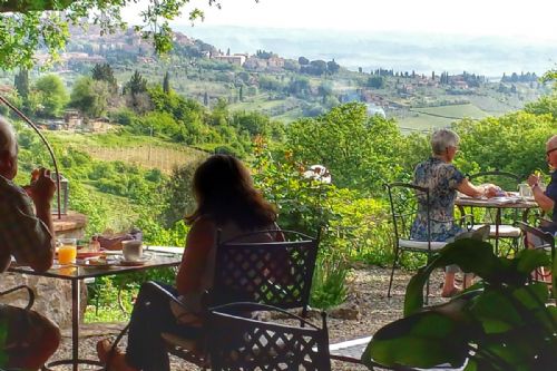 Panoramic view over San Gimignano from the garden 